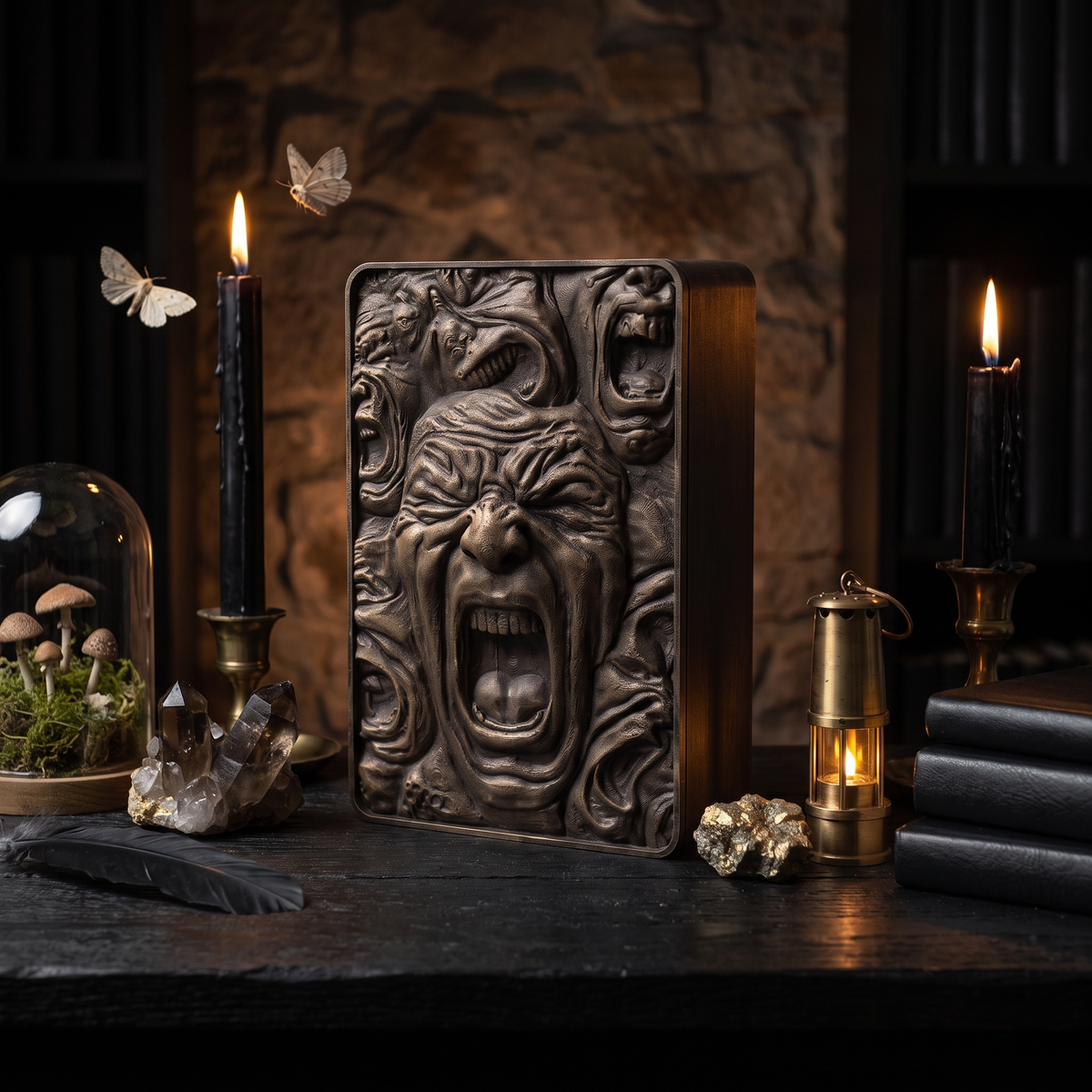 3D-printed bronze book storage box for Dante's Inferno, closed