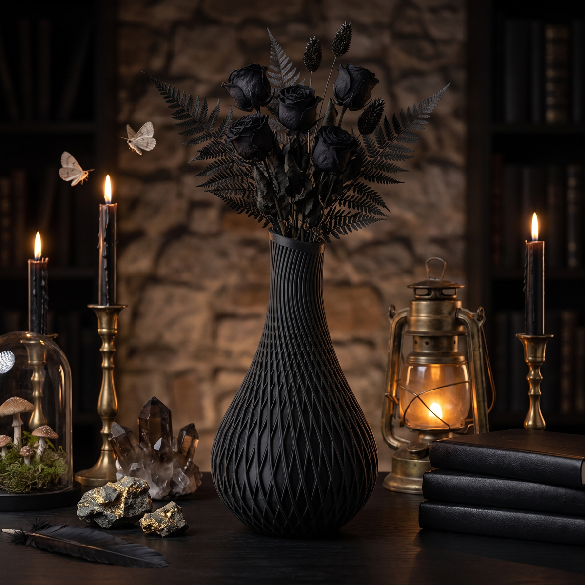 Dark Iron 3D-printed black vase, second view