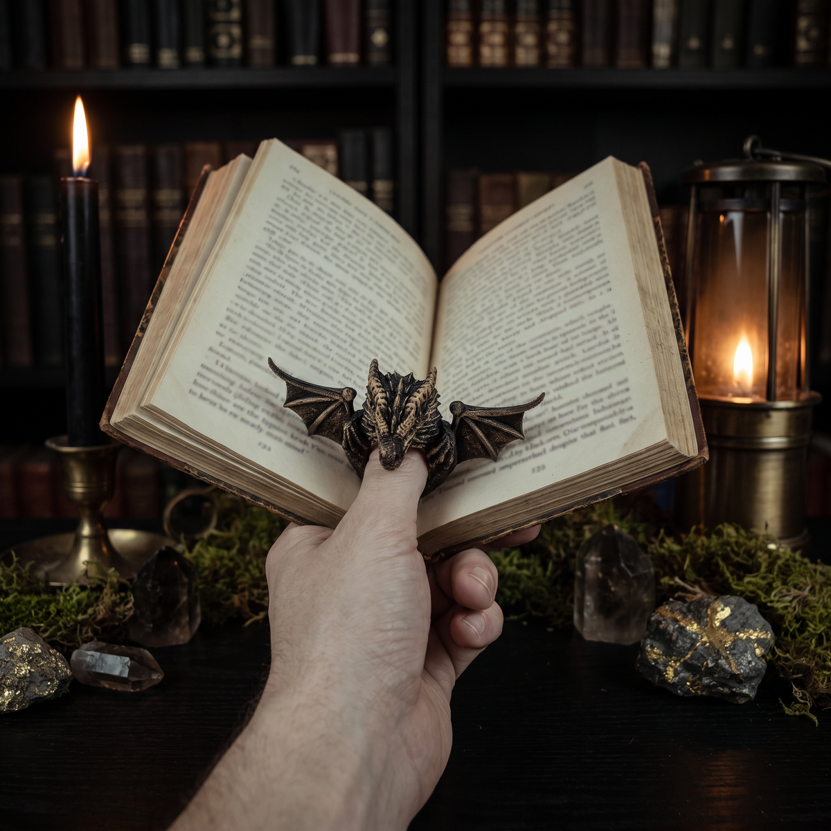 Dragon page holder thumb ring holding a book open