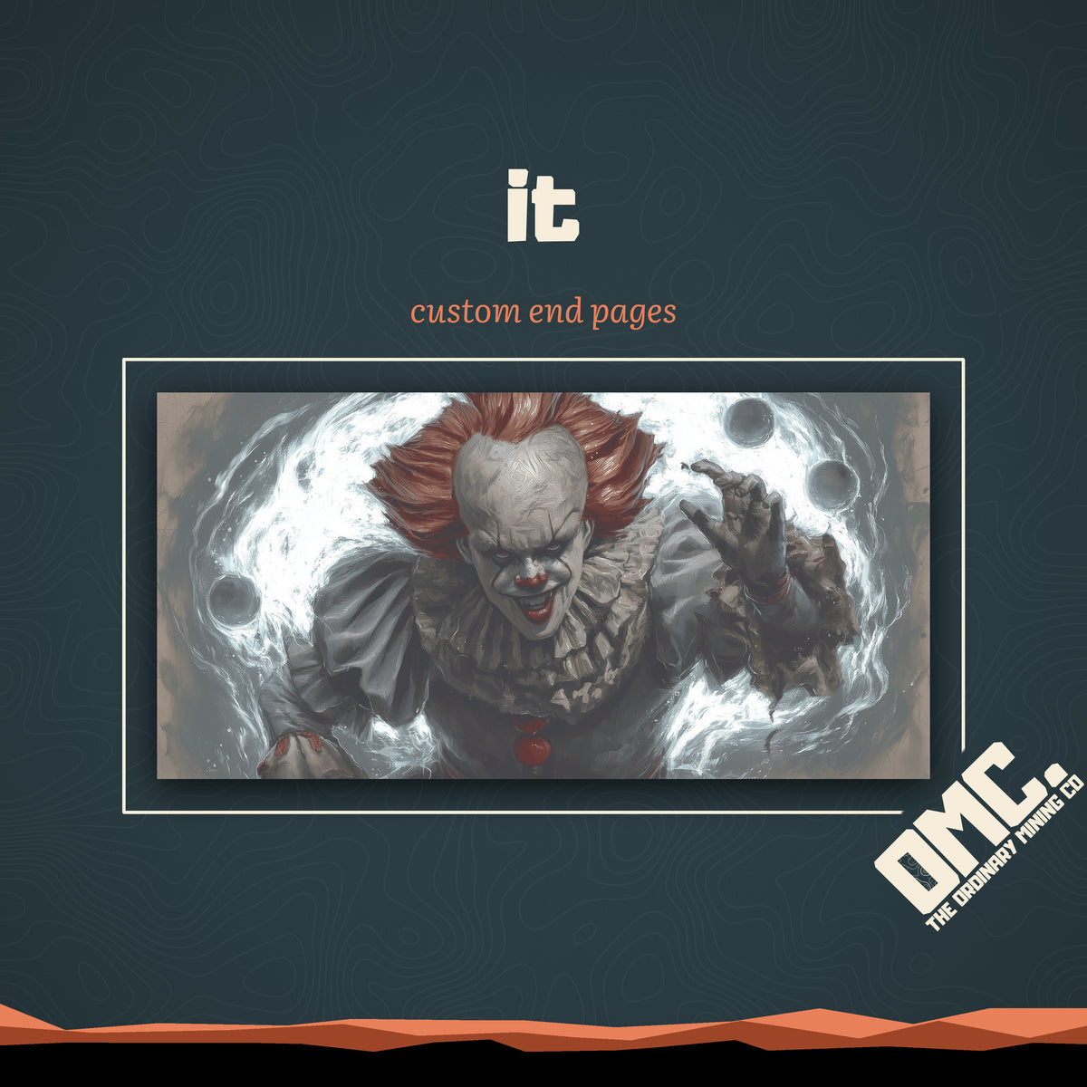 IT custom end pages: a grinning clown bursts out of the dark in a swirl of light