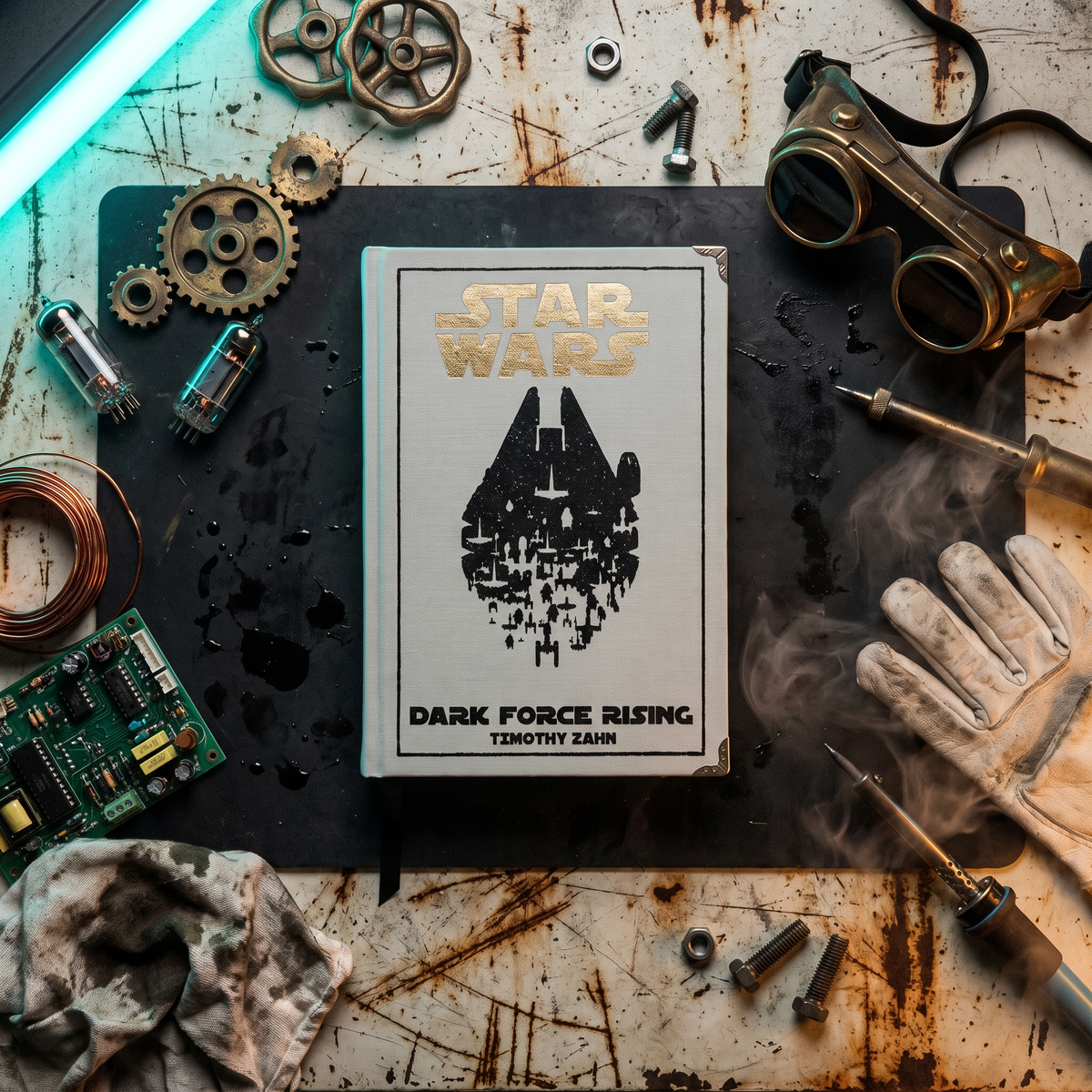 Star Wars: Dark Force Rising custom cloth-bound book, overhead flat lay on a workshop mat