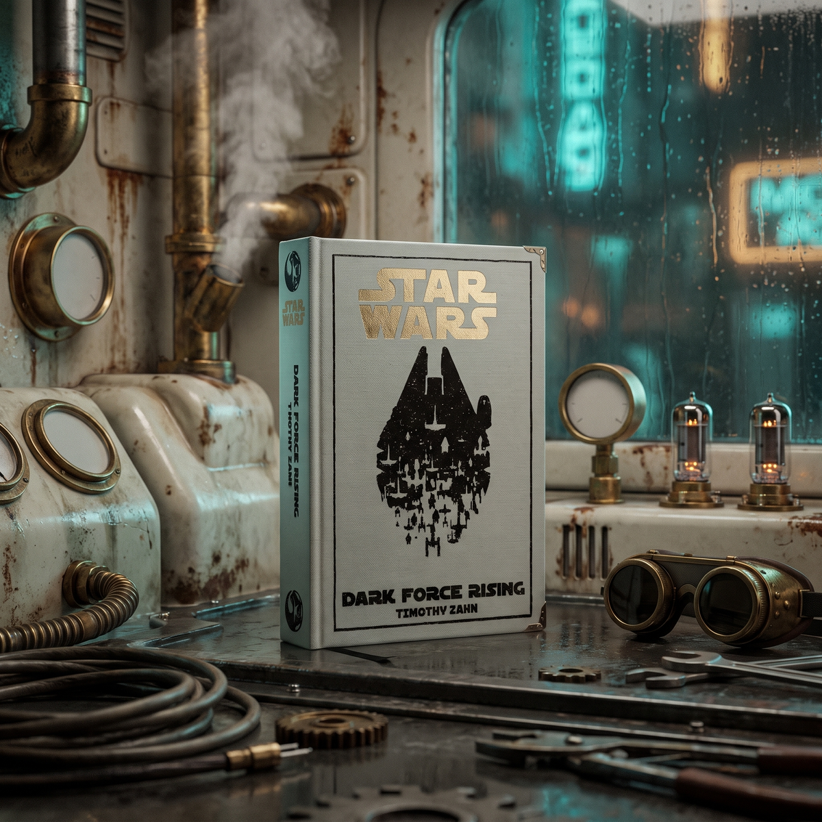 Star Wars: Dark Force Rising custom cloth-bound book, standing on a gritty sci-fi workbench