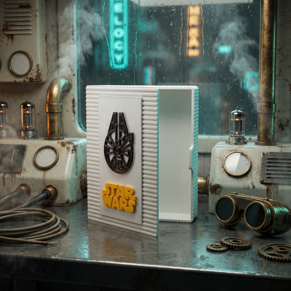 3D-printed white Star Wars book storage box for The Last Command, open