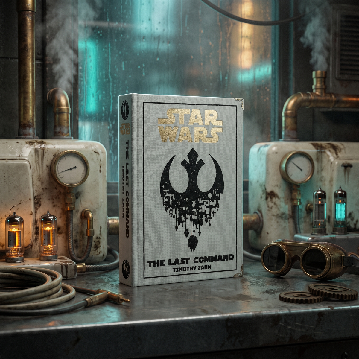 Star Wars: The Last Command custom cloth-bound book, standing on a gritty sci-fi workbench