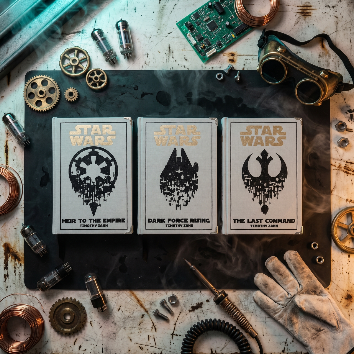 Star Wars Thrawn Trilogy set of three custom cloth-bound books, overhead flat lay